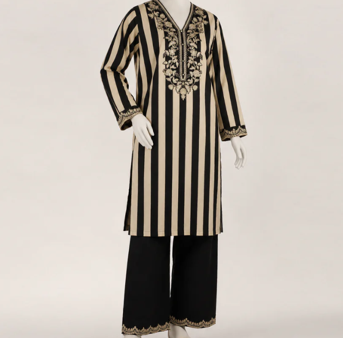 Multicolor silk embroidered co-ord set