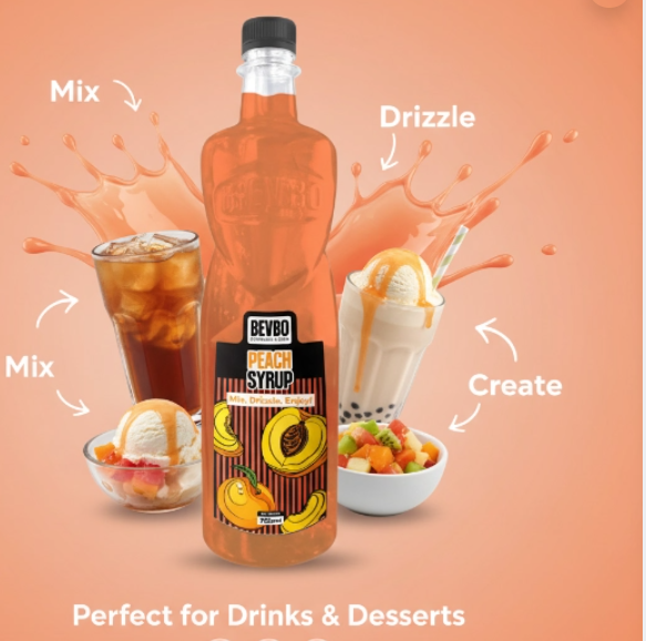 Bevbo Peach Syrup For Bubble Tea And Fruity Drinks | 750ml Food-Safe Bottle | Bubble Tea Supply Pakistan