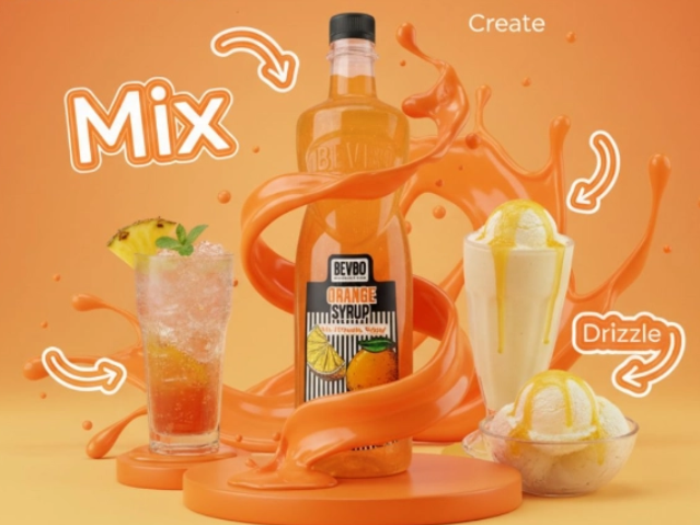 Bevbo Orange Syrup For Bubble Tea And Fruity Drinks | 750ml Food-Safe Bottle | Bubble Tea Supply Pakistan