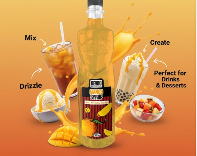 Bevbo Mango Syrup For Bubble Tea And Fruity Drinks | 750ml Food-Safe Bottle | Bubble Tea Supply Pakistan