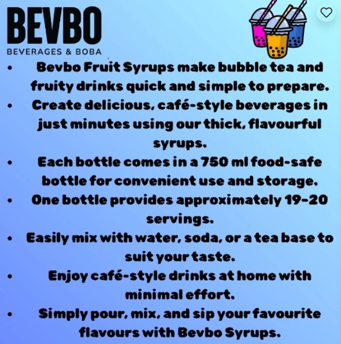 Bevbo Lemon Syrup For Bubble Tea And Fruity Drinks | 750ml Food-Safe Bottle | Bubble Tea Supply Pakistan