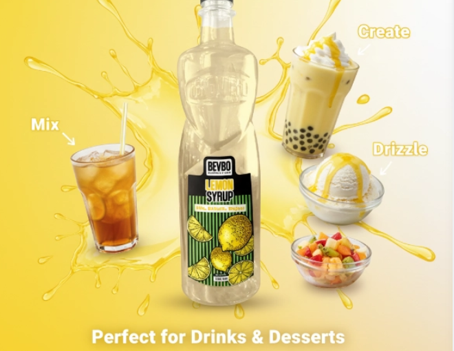 Bevbo Lemon Syrup For Bubble Tea And Fruity Drinks | 750ml Food-Safe Bottle | Bubble Tea Supply Pakistan