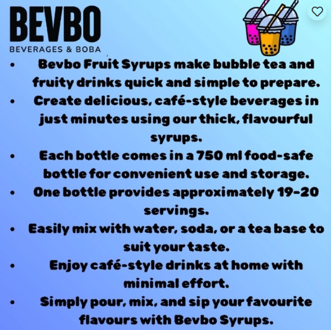 Bevbo Green Apple Syrup For Bubble Tea And Fruity Drinks | 750ml Food-Safe Bottle | Bubble Tea Supply Pakistan