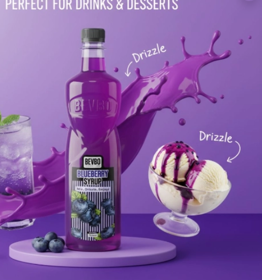 Bevbo Blueberry Syrup For Bubble Tea And Fruity Drinks | 750ml Food-Safe Bottle | Bubble Tea Supply Pakistan