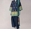 blue lawn gold printed stitched 3pc